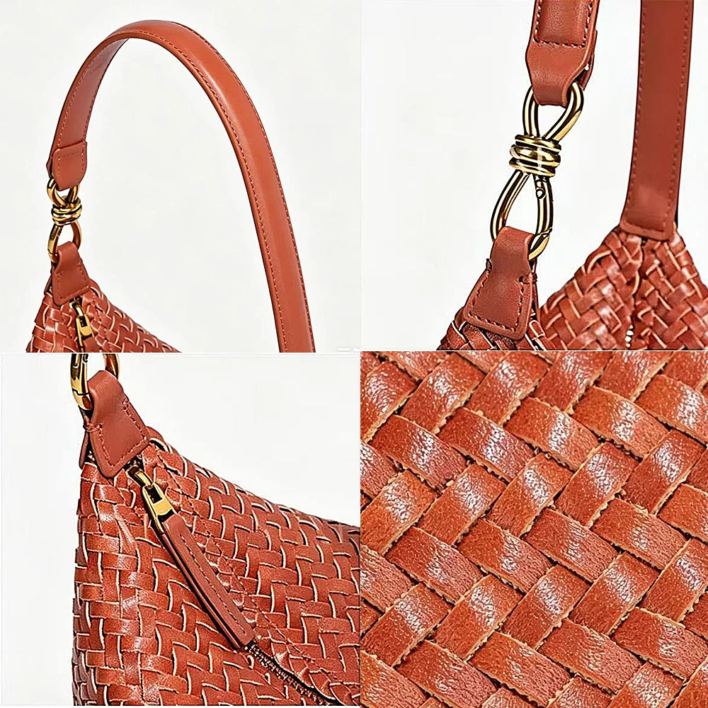 Woven Shoulder Bag for Women Purses Handbag Hobo Bags Vegan Leather Crossbody Purse Woven Underarm Shoulder Retro Tote Bag