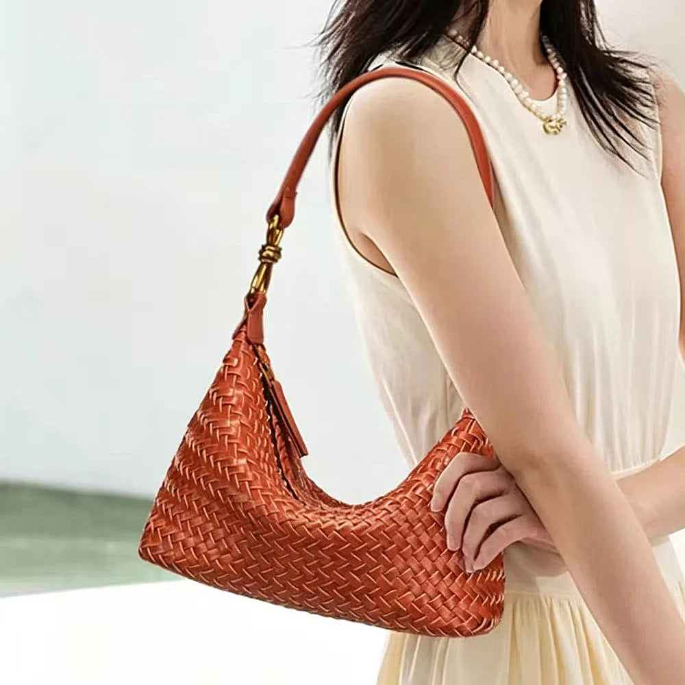 Woven Shoulder Bag for Women Purses Handbag Hobo Bags Vegan Leather Crossbody Purse Woven Underarm Shoulder Retro Tote Bag